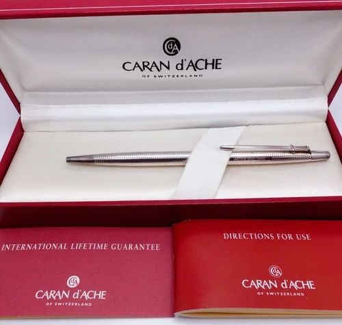 PATEK PHILPPE CARAN D'ACHE SILVER PLATED DIAMOND GUILLOCHE BALLPOINT PEN BOX (1 of 2)