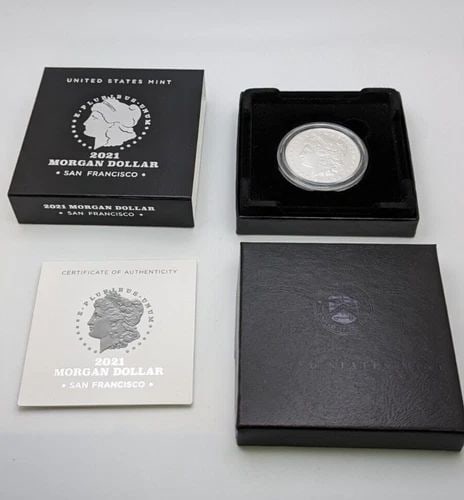 2021 MORGAN SILVER DOLLAR $1 COIN - SAN FRANCISCO - BOX & COA: 2021 MORGAN SILVER DOLLAR $1 COIN - SAN FRANCISCO - BOX & COA 2021 Morgan Silver Dollar $1 Coin - San Francisco - Box & COA