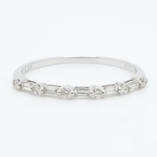 SONIA BITTON 14K WHITE GOLD ROUND & BAGUETTE DIAMOND THIN STACKABLE RING 9.25 (1 of 2)