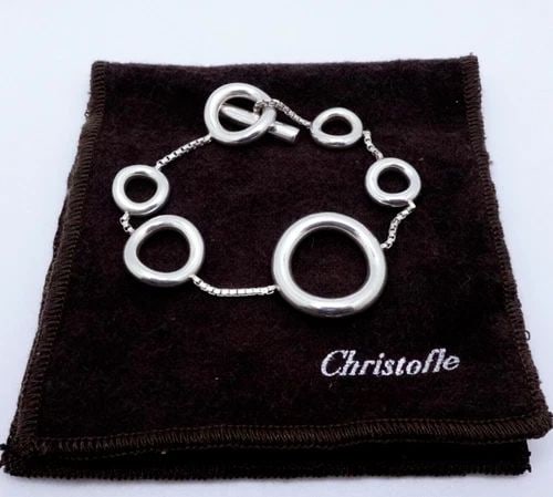CHRISTOFLE STERLING SILVER CIRCLE MODERNIST CHAIN TOGGLE BRACELET - 6.5" LONG (1 of 2)