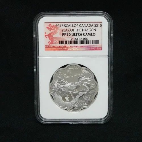 2012 CANADA SCALLOP YEAR OF THE DRAGON SILVER $15 DOLLAR - NGC PF70 ULTRA CAMEO: 2012 Canada Scallop Year of the Dragon Silver $15 Dollar NGC Certified - PF70 Ultra Cameo