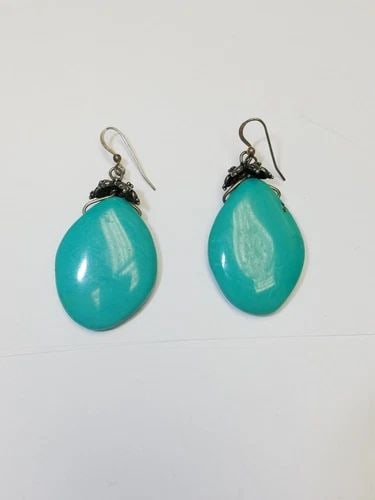 NATIVE AMERICAN STERLING SILVER TURQUOISE DANGLE EARRINGS (1 of 2)