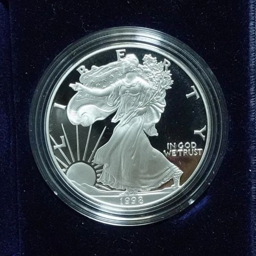 1998 P U.S MINT AMERICAN EAGLE SILVER PROOF DOLLAR COIN - COA & BOX (1 of 1)