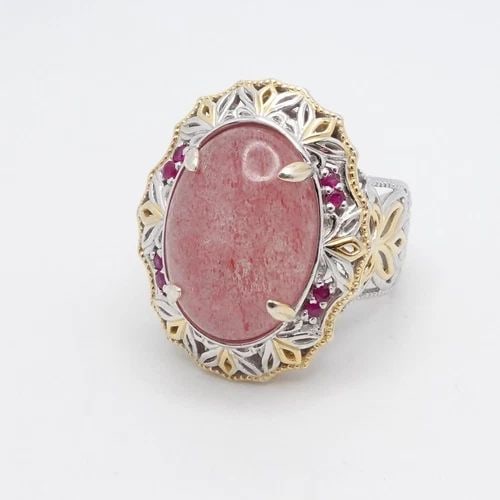 GEMS EN VOGUE STERLING SILVER OVAL PINK GEMSTONE COCKTAIL RING - SIZE 10.25 (1 of 2)
