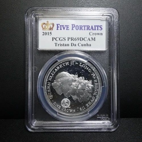 2015 TRISTAN DA CUNHA SILVER CROWN FIVE PORTRAITS PCGS PR69DCAM ISKOWITZ SIGNED (1 of 2)