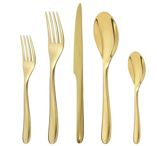 CHRISTOFLE L'AME GOLD STAINLESS STEEL 5 PIECE PLACE SETTING SET - NEW #Q7: CHRISTOFLE L'AME GOLD STAINLESS STEEL 5 PIECE PLACE SETTING SET - NEW #Q7 Christofle L'ame Gold Plated Stainless Steel 5 Piece Place Setting Flatware SetThe individual flatware are as follow: 1 desser
