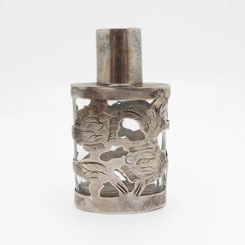 LHM MEXICO STERLING SILVER OVERLAY GLASS PERFUME BOTTLE - 2" (1 of 2)