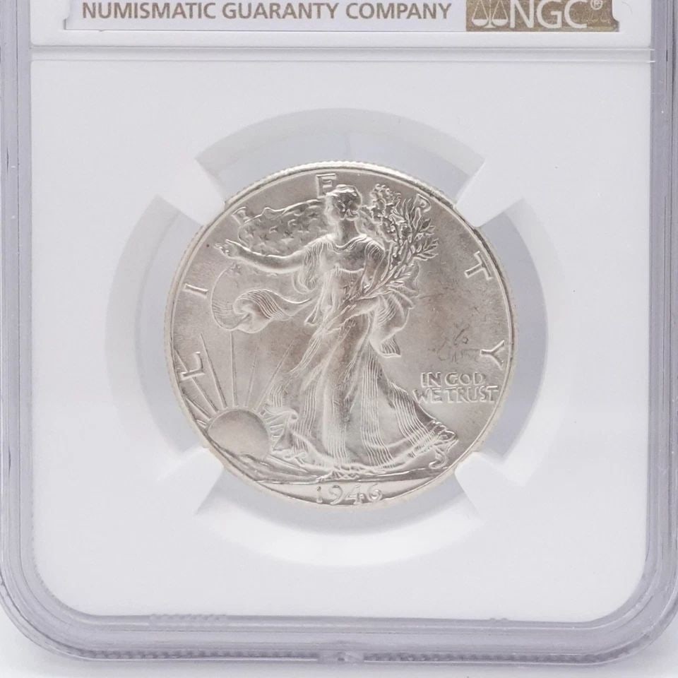 1946 LIBERTY WALKING SILVER HALF DOLLAR - NGC MS 64: 1946 Liberty Walking Silver Half Dollar Certified NGC - MS 64 Est. Price Value - $80 USD Looks Great !