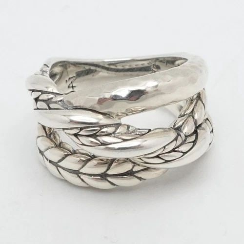 JAI JOHN HARDY STERLING SILVER HAMMERED TWIST CHAIN CROSSOVER BAND RING 5.25 (1 of 2)