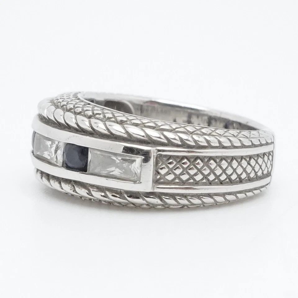JUDITH RIPKA STERLING SILVER BLUE SAPPHIRE CLEAR CZ CABLE BAND CABLE RING 7.25 (1 of 1)