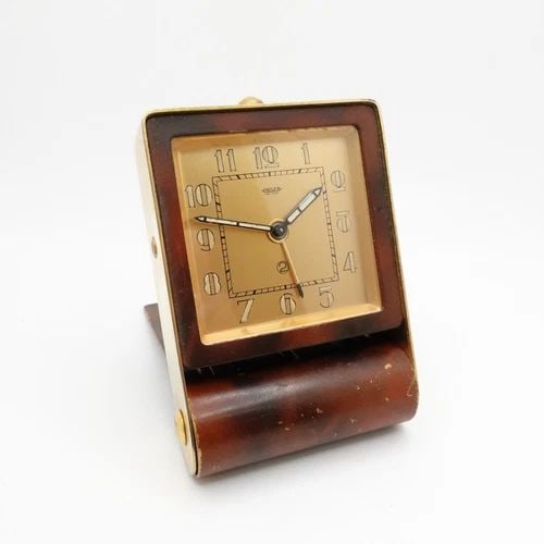 JAEGER-LECOULTRE 2 DAYS BROWN FOLDING ALARM DESK TRAVEL CLOCK - SOLD AS IS (1 of 2)