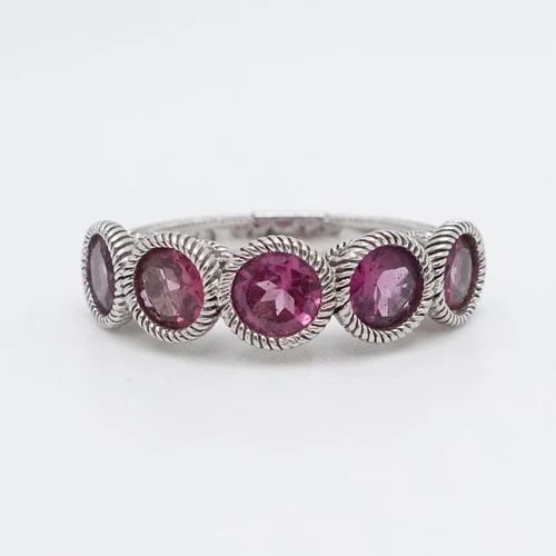 JUDITH RIPKA STERLING SILVER RHODOLITE BAND RING - SIZE 7.25 (1 of 2)