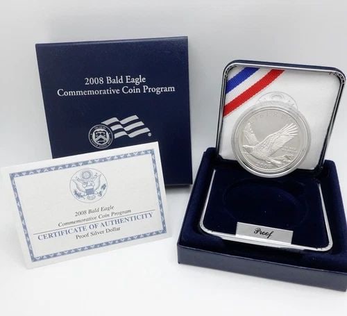 2008 P BALD EAGLE COMMEMORATIVE SILVER PROOF $1 DOLLAR COIN - OGP & COA (1 of 2)