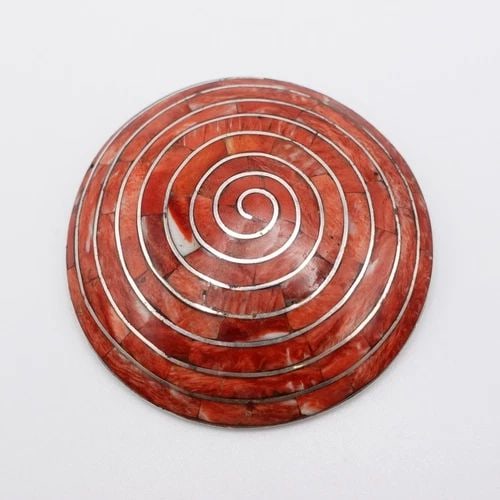 SILVER 950 PERU PACHAMAMA RED GEMSTONE INLAY SPIRAL LARGE PENDANT - 2.5" (1 of 2)