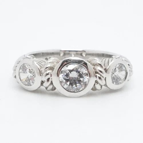 JUDITH RIPKA STERLING SILVER 3 ROUND CLEAR CUBIC ZIRCONIA CABLE RING SIZE 6.25: JUDITH RIPKA STERLING SILVER 3 ROUND CLEAR CUBIC ZIRCONIA CABLE RING SIZE 6.25 Judith Ripka Sterling Silver 3 Round Clear Cubic Zirconia Cable Ring Size - 6.25 Band Width - 3mm Height - 7mm Total Weig