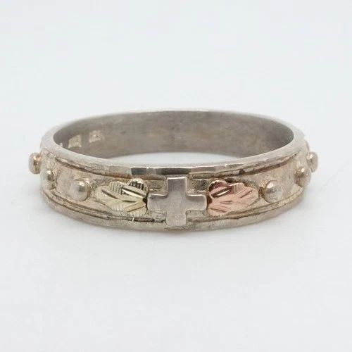 RGC STERLING SILVER TWO TONE LEAF CROSS 5MM BAND RING SIZE 100 (1 of 2)