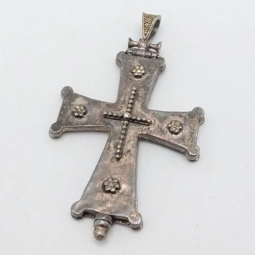SILVER 950 FLOWER CROSS PENDANT 2.5" (1 of 2)