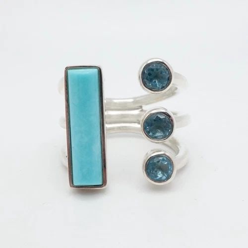 JAY KING DTR STERLING SILVER TURQUOISE & BLUE TOPAZ OPEN RING - SIZE 11 (1 of 2)