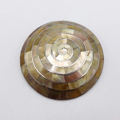 SILVER 950 PERU PACHAMAMA MOTHER OF PEARL INLAY SPIRAL PENDANT - 2" (1 of 2)
