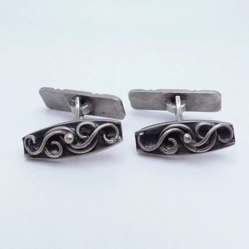 SILVER 830 VINTAGE FREEFORM SWIRLS CUFFLINKS (1 of 2)