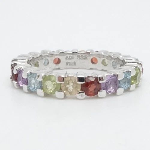ADI STERLING SILVER ROUND MULTI GEMSTONE ETERNITY RING SIZE 7 (1 of 2)