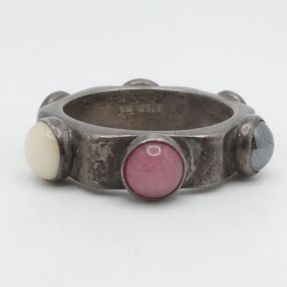 STERLING SILVER ROUND MULTI GEMSTONE GEOMETRIC BAND RING SIZE 8 (1 of 1)