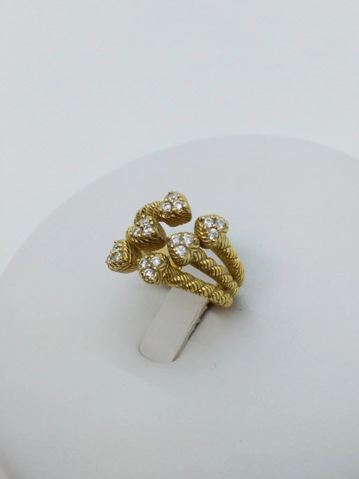 JUDITH RIPKA STERLING SILVER GOLD PLATED CUBIC ZIRCONIA HEARTS RING - SIZE 6: JUDITH RIPKA STERLING SILVER GOLD PLATED CUBIC ZIRCONIA HEARTS RING - SIZE 6 Judith Ripka Sterling Silver Gold Plated Cubic Zirconia Open Hearts Ring Ring Size 6 Band Width - 4.5mm Total Weight - 8.3 