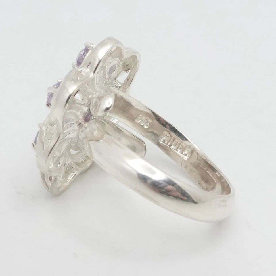 RIDER SILVER 950 PURPLE GEMSTONE FLOWER RING SIZE 7.5 (1 of 1)