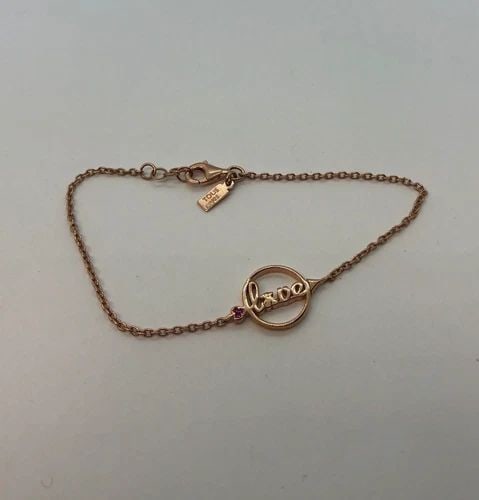 TOUS STERLING SILVER ROSE VERMEIL VALENTINE DAINTY BRACELET RUBY 7" LONG (1 of 2)