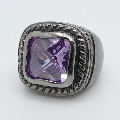 STERLING SILVER AMETHYST CABLE BOLD BLACK RING 6.25 (1 of 2)