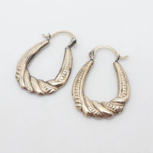 SLC STERLING SILVER 14K YELLOW GOLD TWIST HOOP EARRINGS 3/4" (1 of 2)