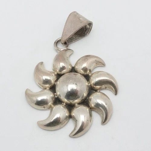 STERLING SILVER MEXICO PUFFED SUN PENDANT 2.25" (1 of 2)