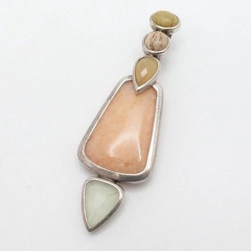 WHITNEY KELLY STERLING SILVER MULTI GEMSTONE AGATE PENDANT 2.25": WHITNEY KELLY STERLING SILVER MULTI GEMSTONE AGATE PENDANT 2.25" Signed WK Whitney Kelly Sterling Silver Multi Gemstone Agate Pendant Length - 2.25" Width - 0.75" Total Weight - 11.4 Grams