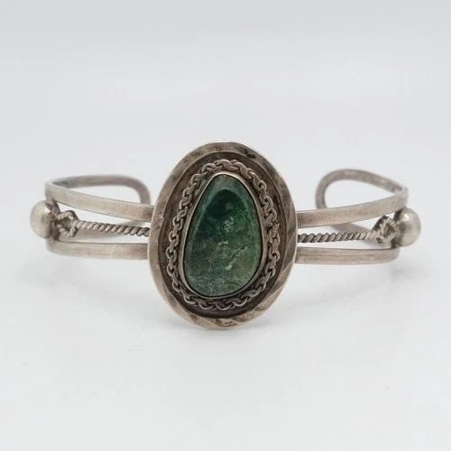 STERLING SILVER GREEN CHRYSOCOLLA CUFF BRACELET 6.5" WRIST (1 of 2)