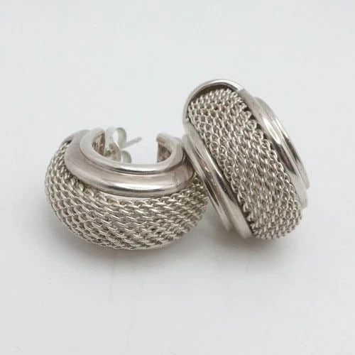 ESPO STERLING SILVER MESH J HOOP WIDE EARRINGS 1" (1 of 2)