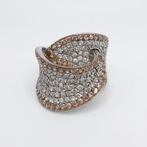 GM STERLING SILVER PAVE CLEAR & YELLOW CUBIC ZIRCONIA WRAP RING SIZE 7.5 (1 of 2)