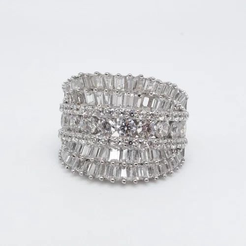FZN STERLING SILVER ROUND & BAGUETTE CLEAR CZ CUBIC ZIRCONIA WIDE RING SIZE 7.25 (1 of 2)