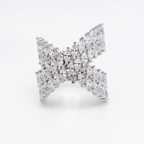 STERLING SILVER MARQUISE PAVE CLEAR CUBIC ZIRCONIA CRISS CROSS RING SIZE 7.75 (1 of 2)