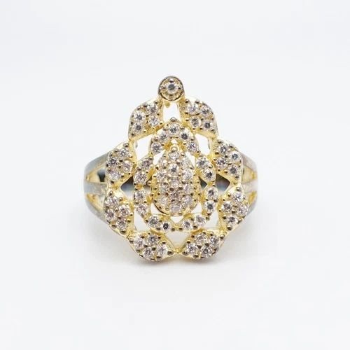 YELLOW GOLD PLATED STERLING SILVER CLEAR CUBIC ZIRCONIA CLUSTER RING SIZE 7.5 (1 of 1)