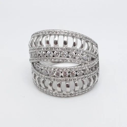STERLING SILVER ROUND CLEAR CZ CUBIC ZIRCONIA CROSSOVER WIDE RING SIZE 7.5 (1 of 2)