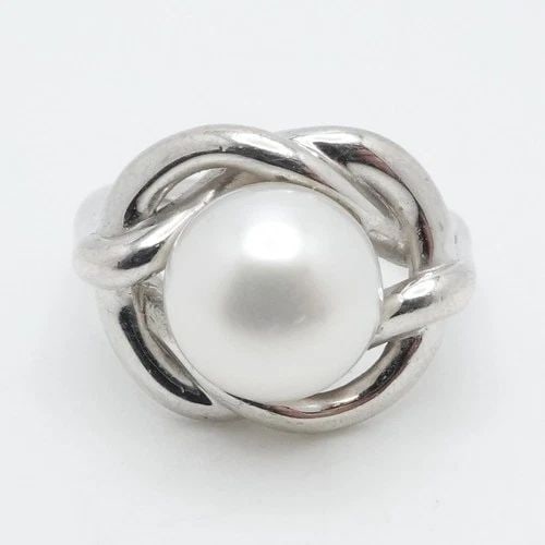 STERLING SILVER 10MM WHITE CULTURED PEARL TWIST KNOT RING SIZE 7.25 (1 of 2)