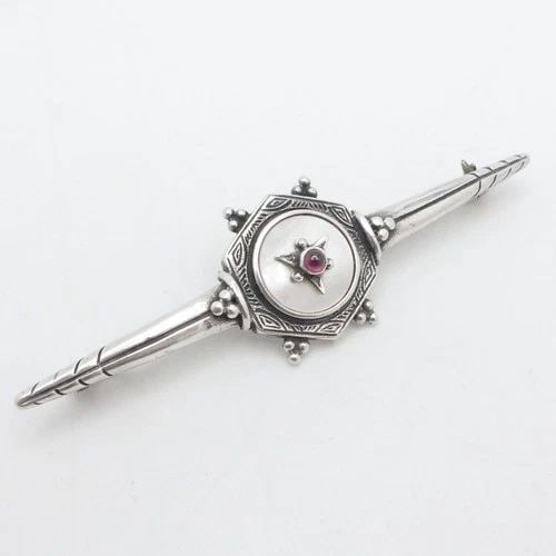 STERLING SILVER MOTHER OF PEARL ART DECO BROOCH PIN 2.75" (1 of 1)