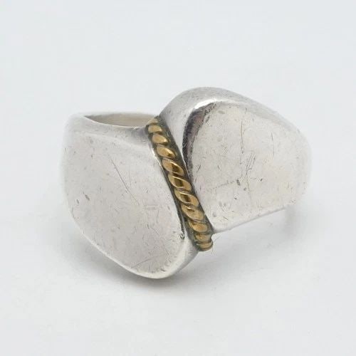 TAXCO STERLING SILVER GOLD PLATED TWIST ROPE ACCENT MODERNIST BAND RING SIZE 8.5 (1 of 2)