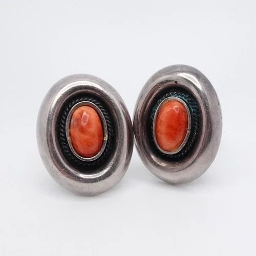 OP SILVER 950 ORANGE GEMSTONE OVAL CLIP ON EARRINGS 1" (1 of 2)