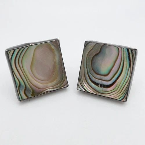 STERLING SILVER ABALONE MOTHER OF PEARL SQUARE CUFFLINKS (1 of 2)