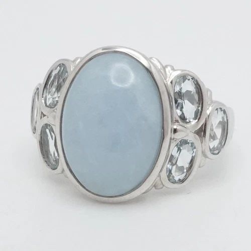 STERLING SILVER CABOCHON BLUE LARIMAR & BLUE TOPAZ ACCENT RING SIZE 8.25 (1 of 2)