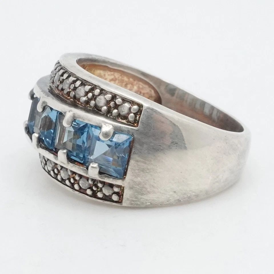 STERLING SILVER SQUARE BLUE TOPAZ BAND RING SIZE 7.5 (1 of 1)