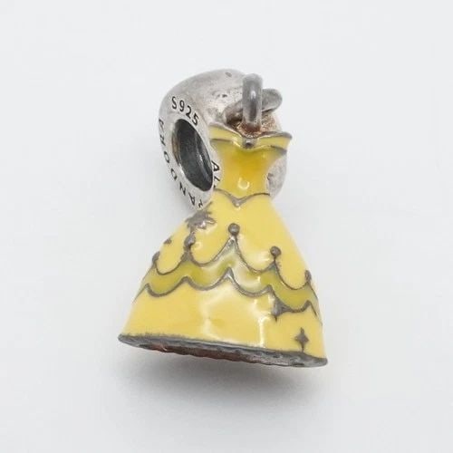 PANDORA DISNEY STERLING SILVER BELLE YELLOW ENAMEL DRESS DANGLE CHARM (1 of 2)