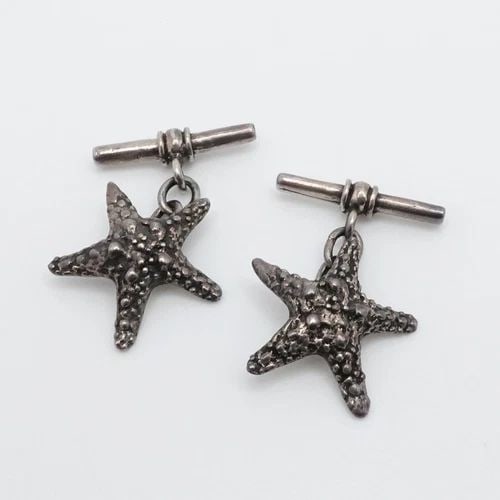 STERLING SILVER STAR FISH SEA LIFE CHAIN CUFFLINKS (1 of 2)