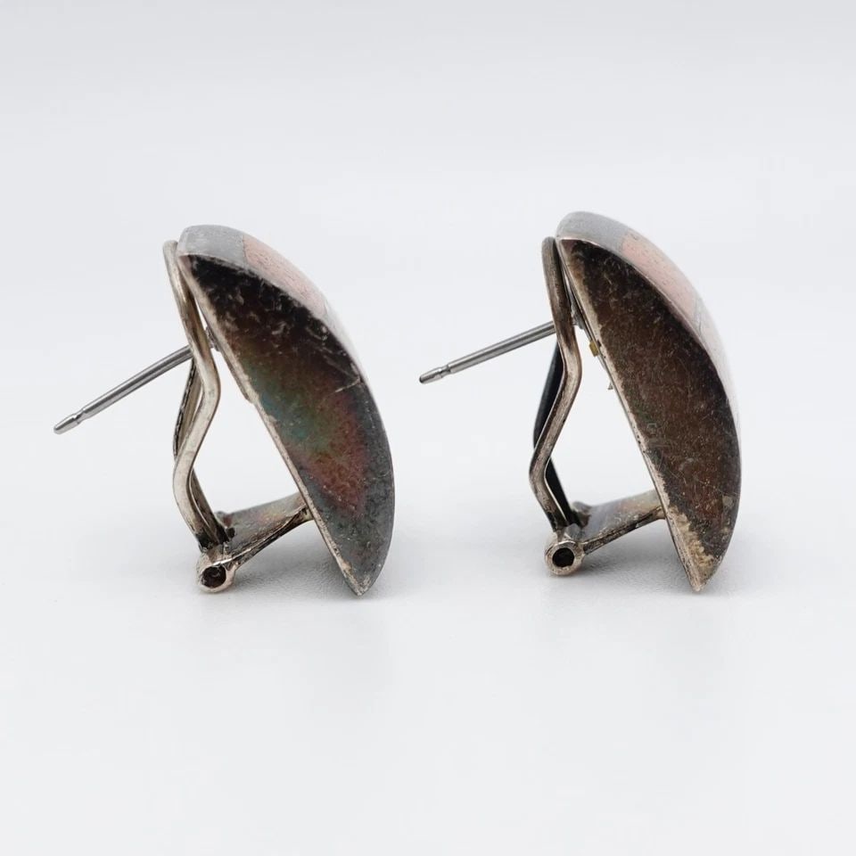 SILVER 950 PERU BROWN GEMSTONE CLIP-ON STUD EARRINGS - .75" (1 of 1)